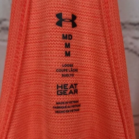Under Armour Women’s HeatGear Neon Coral Racerback Running Tank Top Medium Loose - Picture 6 of 8